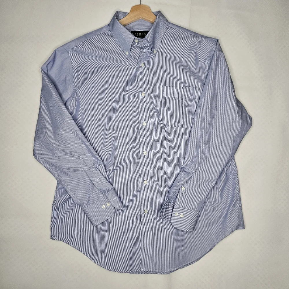 Lauren Ralph Lauren Men's Light Blue Striped Button Down Shirt Size 17 34/35 XL - Picture 1 of 9